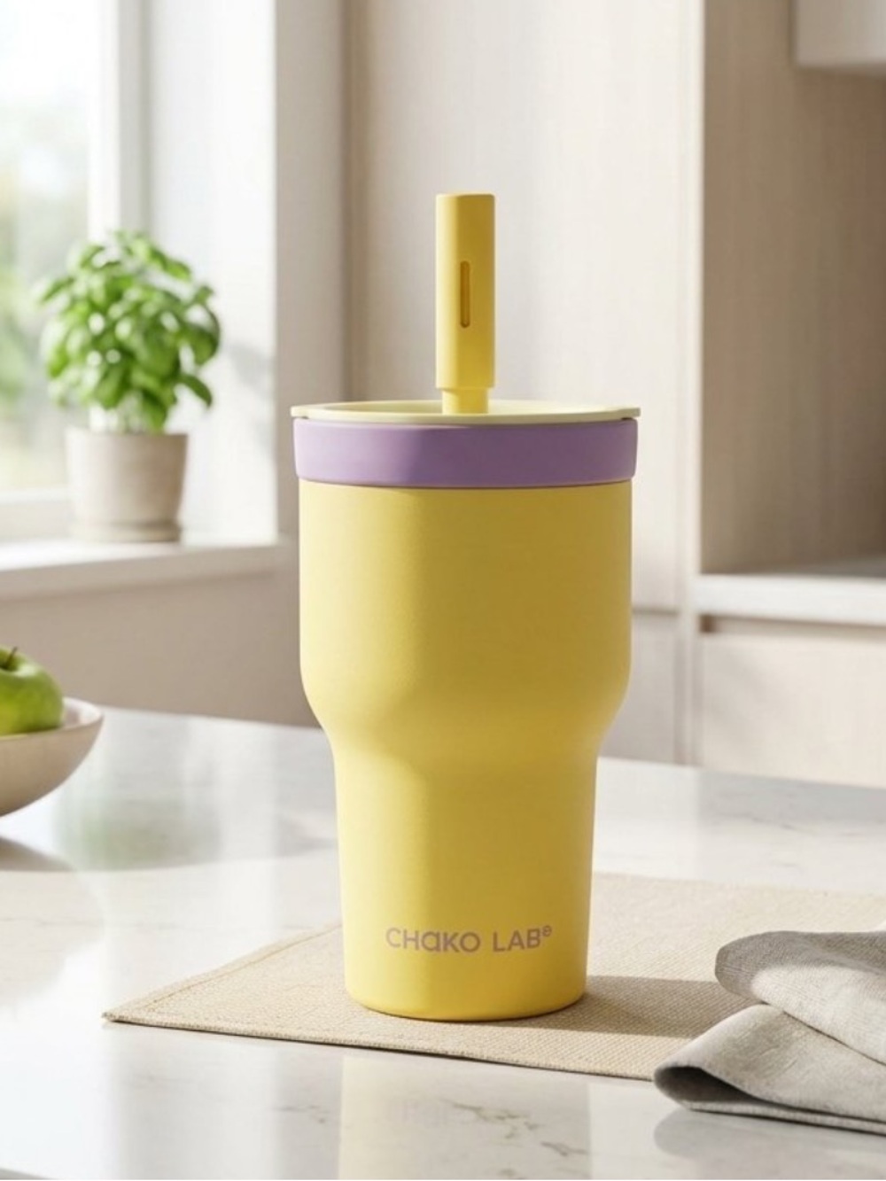 CHAKO LAB Glass Insulated Water Bottle 20oz No Metal Taste Tumbler Yellow Purple